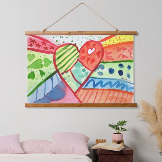 Heart with Pattern background Wandteppich Mit Holzrahmen (Schlafzimmer)