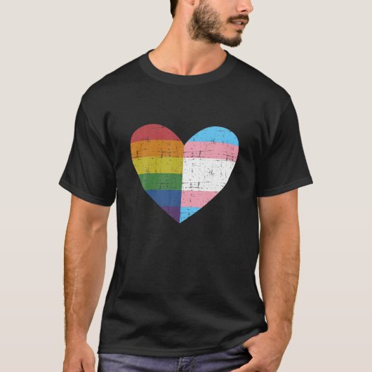 Heart With Rainbow And Transgender Flag For Pride T-Shirt (Vorderseite)
