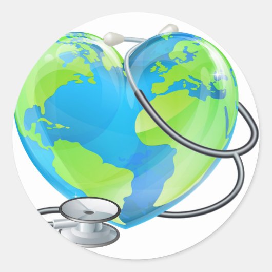 Heart World Health Day Earth Stethoscope Globe Con Runder Aufkleber (Vorderseite)