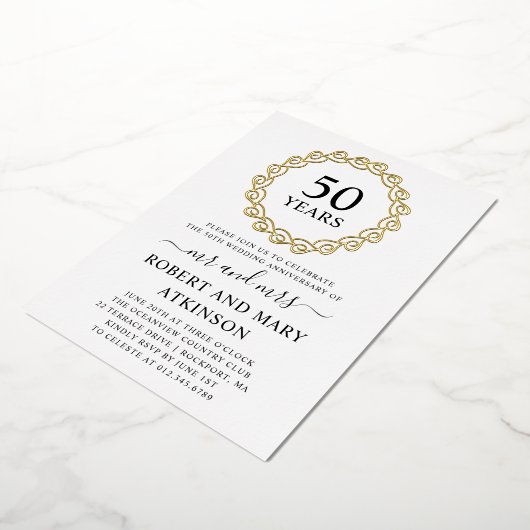 Heart Wreath 50. Hochzeitstag Party Folieneinladung (Gedreht)