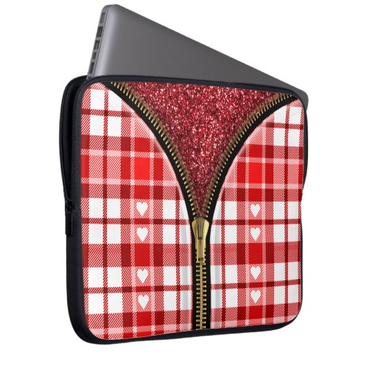 Heart Zipper Laptop Bag - Roter Glitzer Inside Laptopschutzhülle (Vorne Rechts)