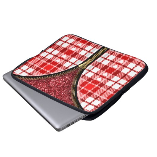Heart Zipper Laptop Bag - Roter Glitzer Inside Laptopschutzhülle (Vorne Knopf)