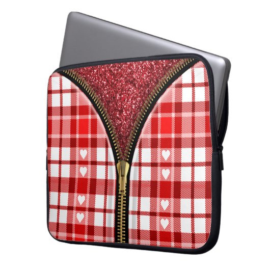 Heart Zipper Laptop Bag - Roter Glitzer Inside Laptopschutzhülle (Vorderseite Links)