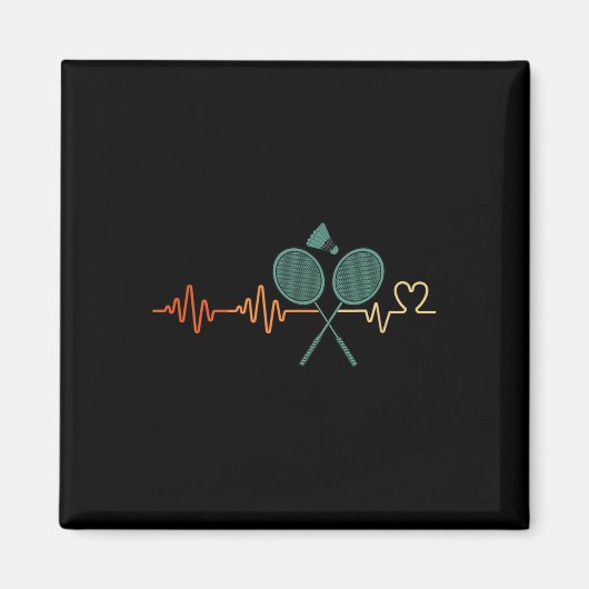 Heartbeat Badminton Shuttle Racket Retro Player Gi Magnet (Vorne)