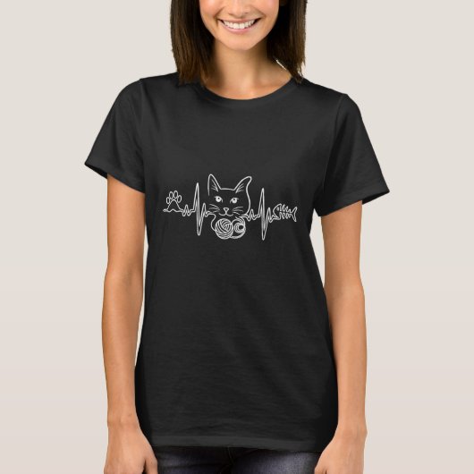Heartbeat Cat Funny Kitty Geschenk für Katze Mama T-Shirt (Vorderseite)