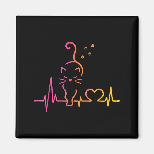 Heartbeat Cat Lover Animal Silhouette Cute Cat  Magnet (Vorne)