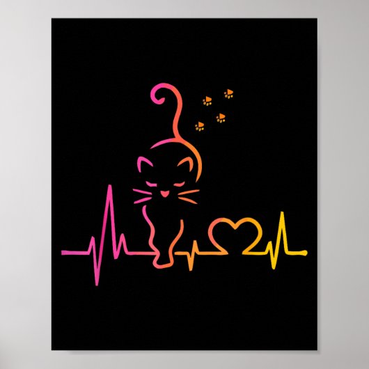 Heartbeat Cat Lover Animal Silhouette Cute Cat  Poster (Vorne)