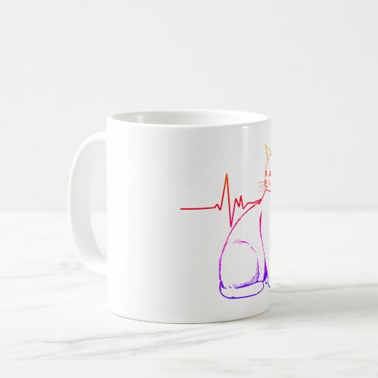 Heartbeat Cat Pulse, Unique Feline Illustration Kaffeetasse (Vorderseite Links)