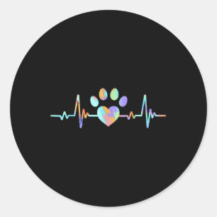 Heartbeat Dog Lover Paw Funny Runder Aufkleber