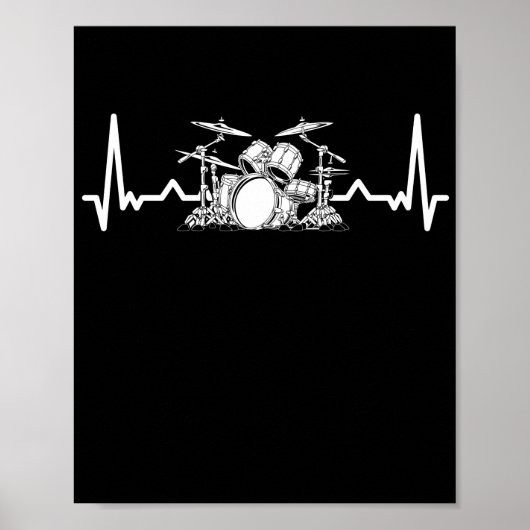 Heartbeat Drum Set Drummer Musiker Drumsticks Poster (Vorne)