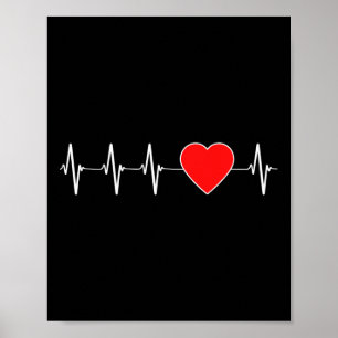 Heartbeat Ekg Red Heart Disease Aware Poster