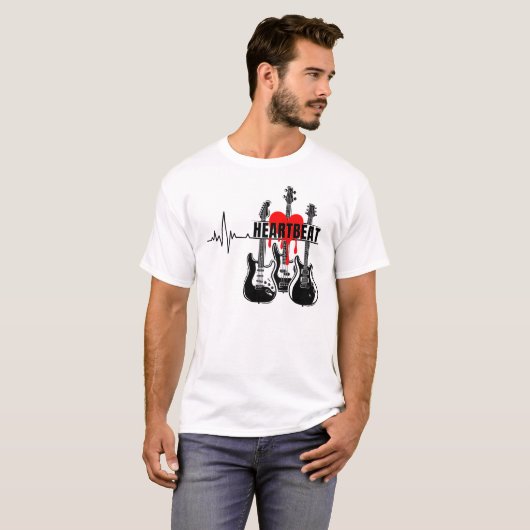 Heartbeat Gitarren-Design T-Shirt (Vorne ganz)