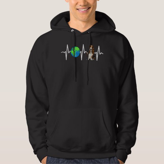 Heartbeat Hund Globe Planet Earth Basset Hoodie (Vorderseite)