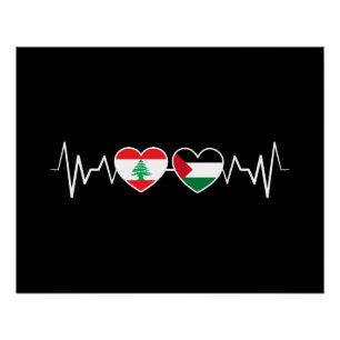 Heartbeat Libanon Palästina Unity Fahnen. Poster