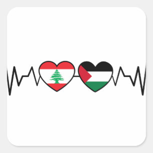Heartbeat Libanon Palästina Unity Fahnen. Quadratischer Aufkleber