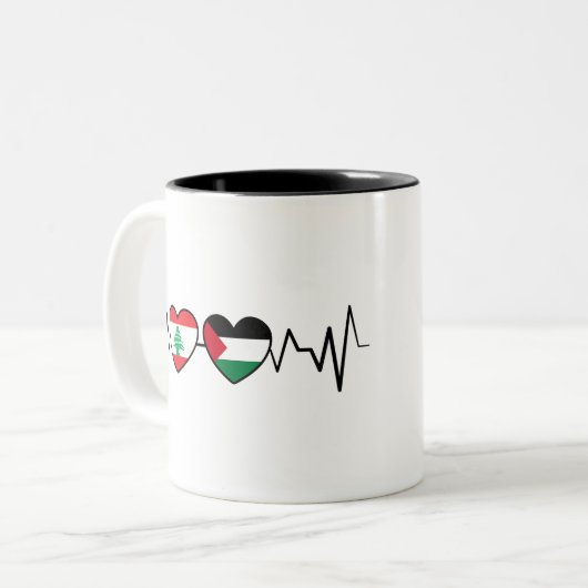 Heartbeat Libanon Palästina Unity Fahnen. Zweifarbige Tasse (Vorderseite Links)