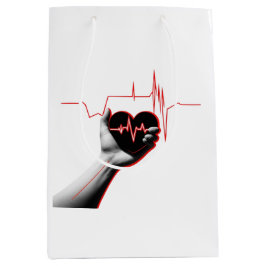 Heartbeat Love Design - Hand Holding Heart Mittlere Geschenktüte