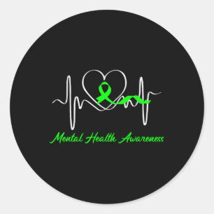 Heartbeat Mental Health Awareness Green Ribbon Sup Runder Aufkleber