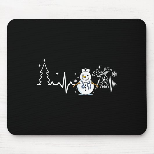 Heartbeat Nurse Snowman Nurse Weihnachten Mousepad (Vorne)