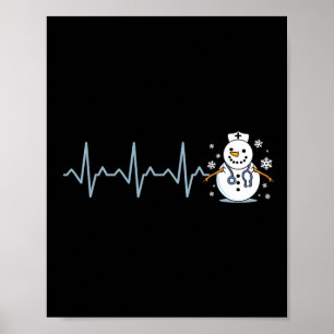 Heartbeat Nurse Snowman Nurse Weihnachten Poster