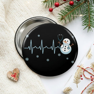 Heartbeat Nurse Snowman Weihnachten Button
