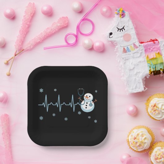 Heartbeat Nurse Snowman Weihnachten Pappteller (Party)