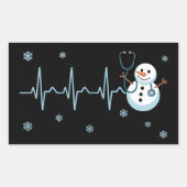 Heartbeat Nurse Snowman Weihnachten Rechteckiger Aufkleber (Vorderseite)