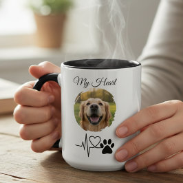 Heartbeat Paw Print Pet Photo Mug Tasse