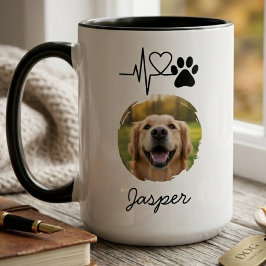 Heartbeat Paw Print Pet Photo Mug Tasse