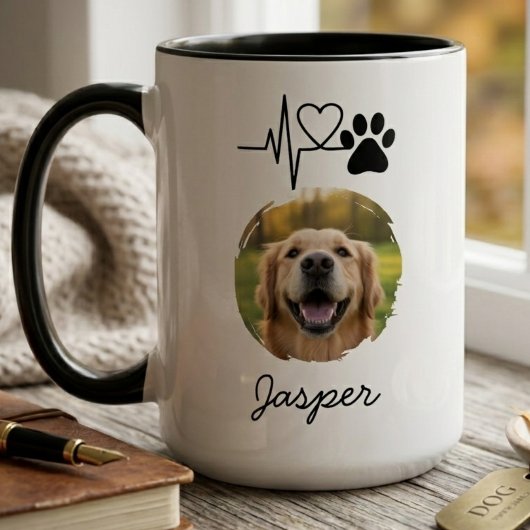 Heartbeat Paw Print Pet Photo Mug Tasse