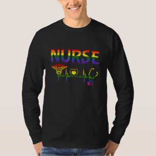 Heartbeat Rainbow Heart Gay Lgbt Pride Medical Nur T-Shirt