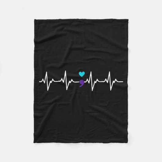 Heartbeat Semicolon Gift Suicide Prevention Awaren Fleecedecke (Vorderseite)