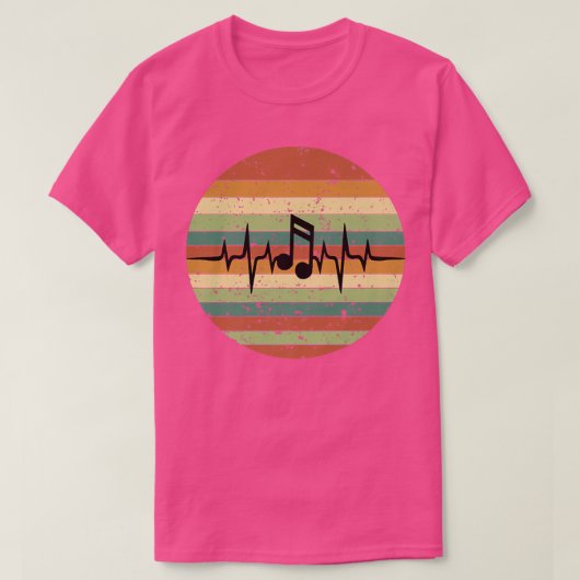Heartbeat Treble Clef Music Notes Retro Sunset T-Shirt (Design vorne)
