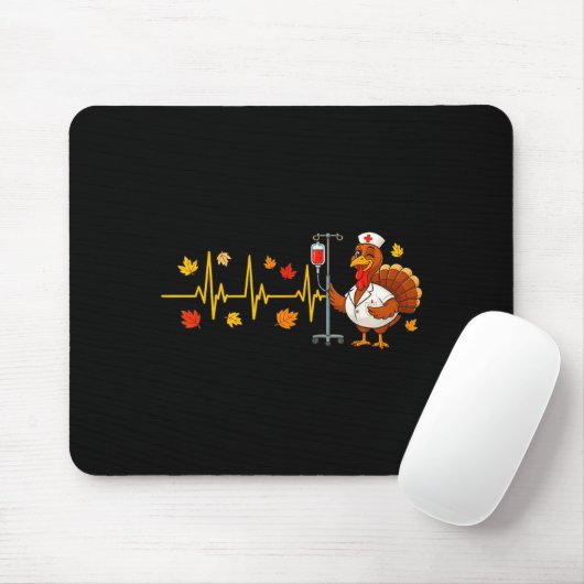 Heartbeat Turkey Funny Nurse Thanksgiving Fall Des Mousepad (Mit Mouse)