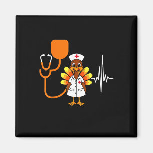 Heartbeat Turkey Nurse Erntedank Scrub Top Fall Magnet