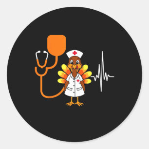 Heartbeat Turkey Nurse Erntedank Scrub Top Fall Runder Aufkleber