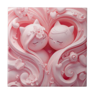 Heartbound Cats in Pastel Pink Fliese