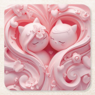 Heartbound Cats in Pastel Pink Rechteckiger Pappuntersetzer