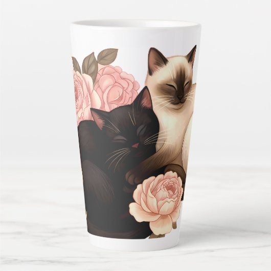 Heartbound: Siamese & Black Cats in Bloom Milchtasse (Vorderseite)