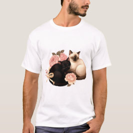 Heartbound: Siamese & Schwarze Katzen in Blüte T-Shirt