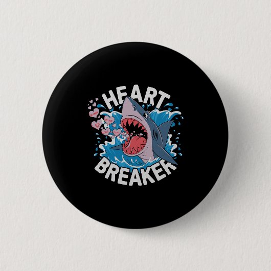 Heartbreaker Shark Cute Funny Love Design For Vale Button (Vorderseite)