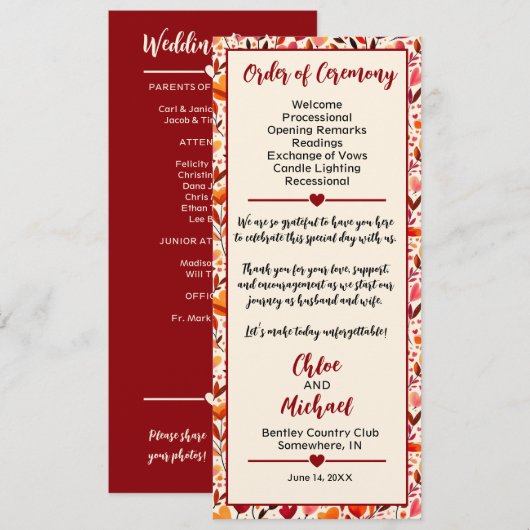 Heartfelt Blooms Hochzeitsprogramm Programm (Vorne/Hinten)