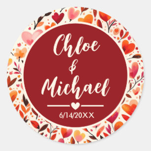 Heartfelt Blooms Round Circular Wedding Stickers