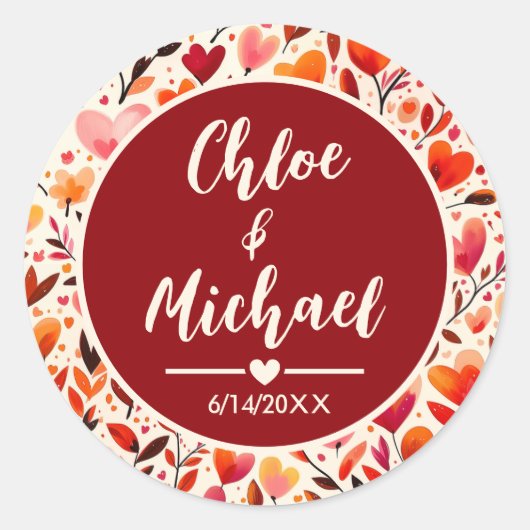 Heartfelt Blooms Round Circular Wedding Stickers (Vorderseite)