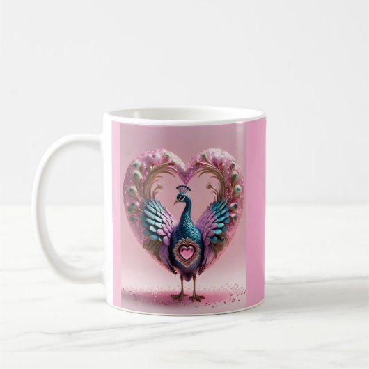 "Heartfelt Elegance: Pink Peacock Tasse" Kaffeetasse (Links)