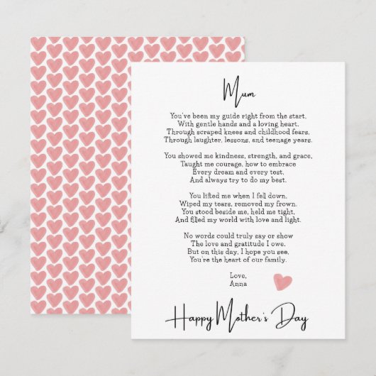 Heartfelt Gedicht Moderne Muttertag (Vorne/Hinten)