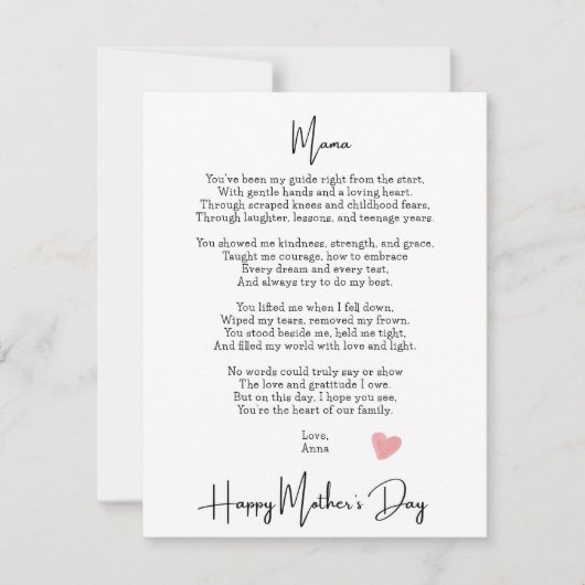 Heartfelt Gedicht Moderne Muttertag (Vorderseite)
