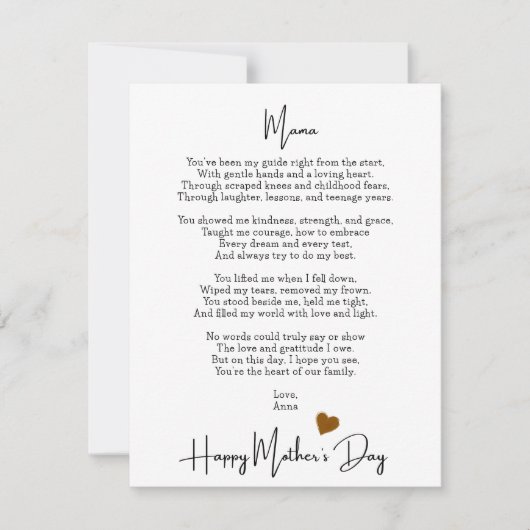 Heartfelt Gedicht Moderne Muttertag (Vorderseite)