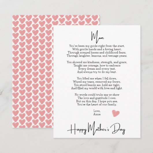 Heartfelt Gedicht Moderne Muttertagskarte (Vorne/Hinten)