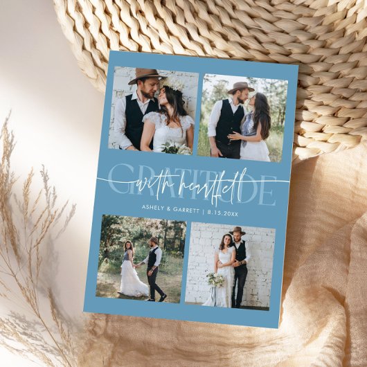 Heartfelt Gratitude Wedding Multi Photo Denim Blue Dankeskarte